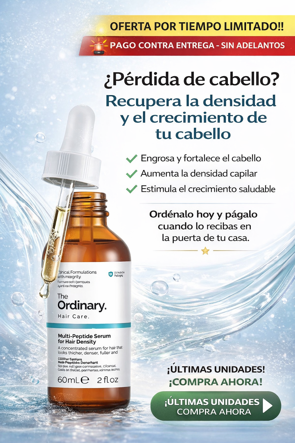 Sérum Capilar ORDINARY Multi-Péptidos para Cabello Más Denso y Fuerte